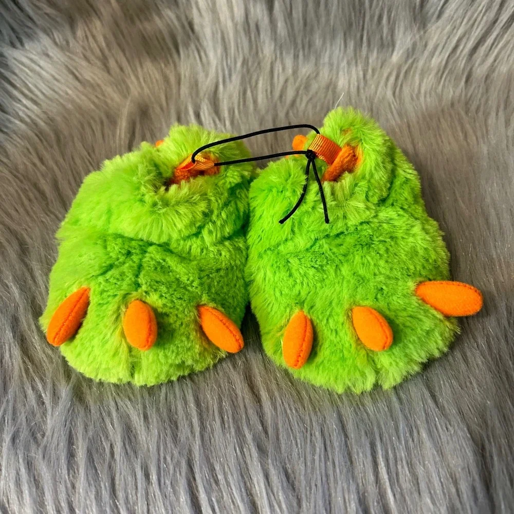 Wonder Nation Monster Claw‎ Feet Slippers Baby Boys Size 3 Green Fluffy Shoes